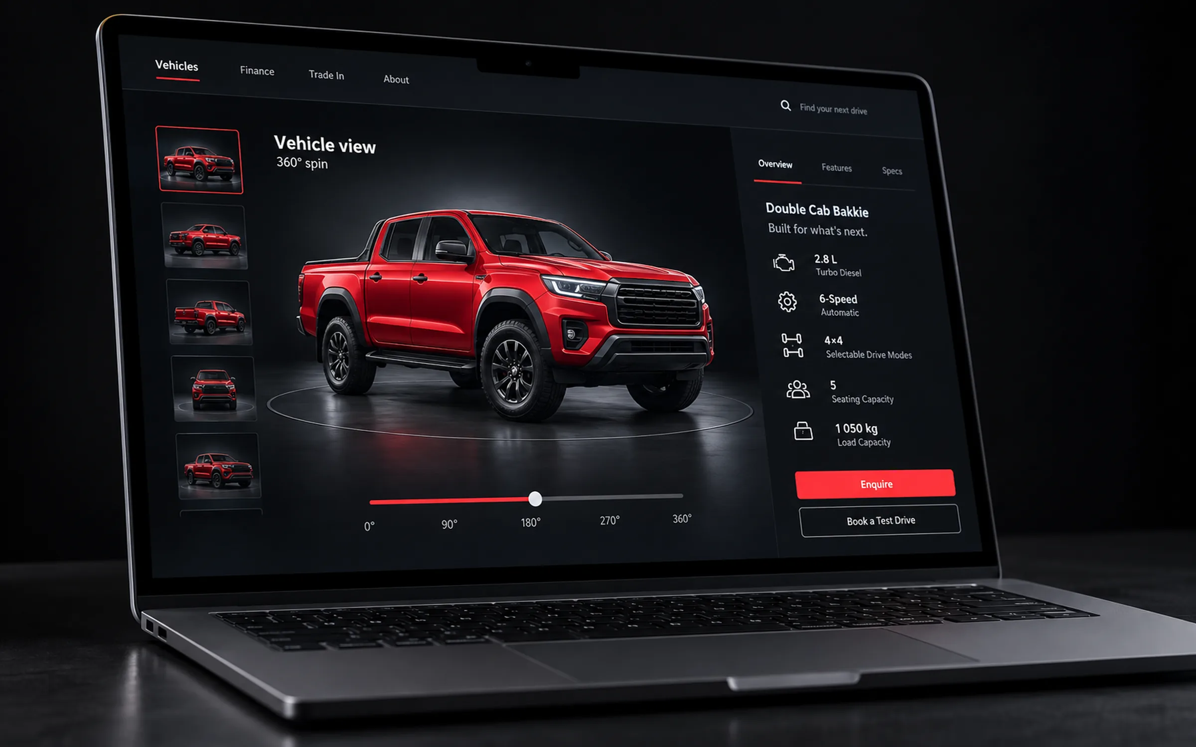 A red vehicle spin viewer on a laptop