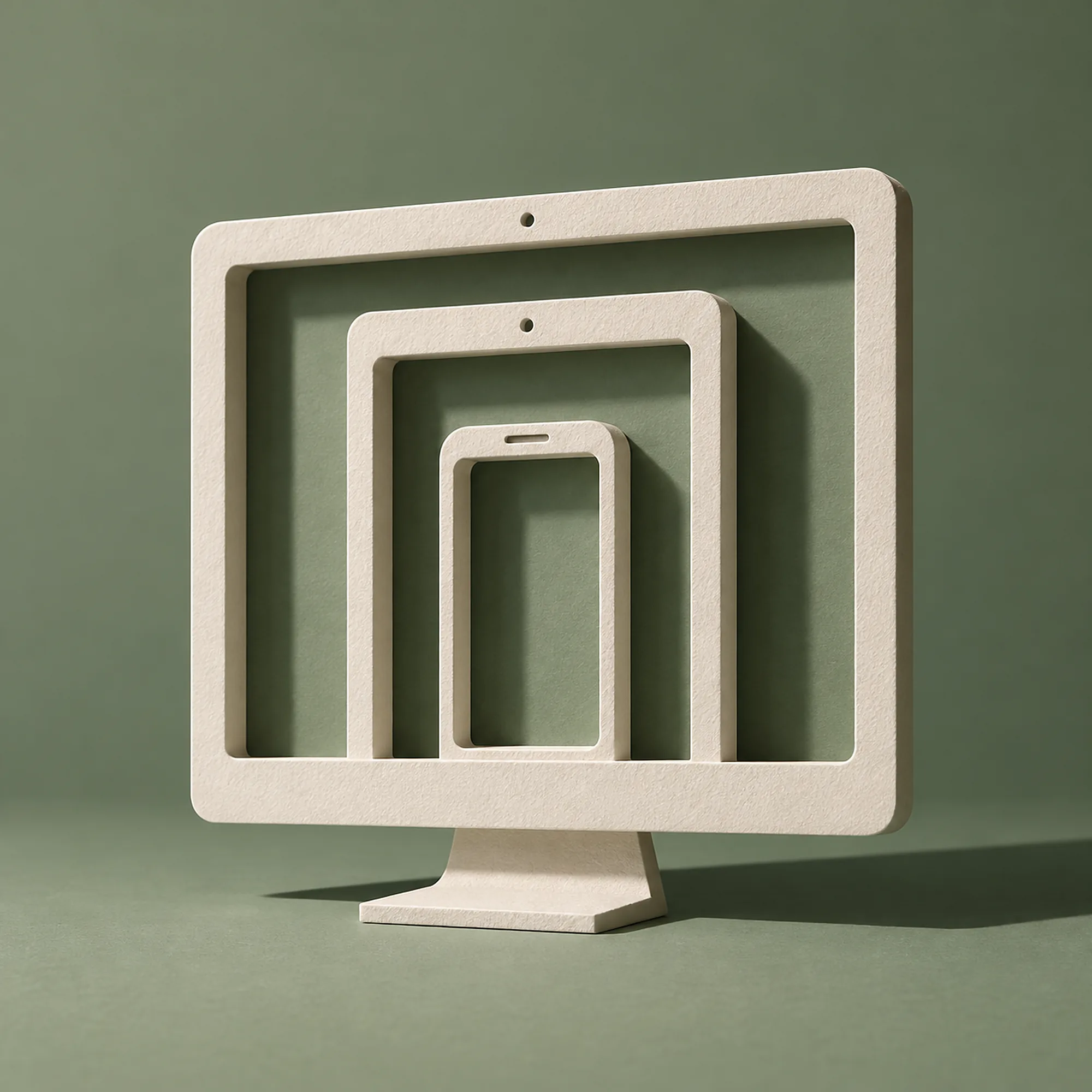 Three nested freestanding paper frames on a green backdrop