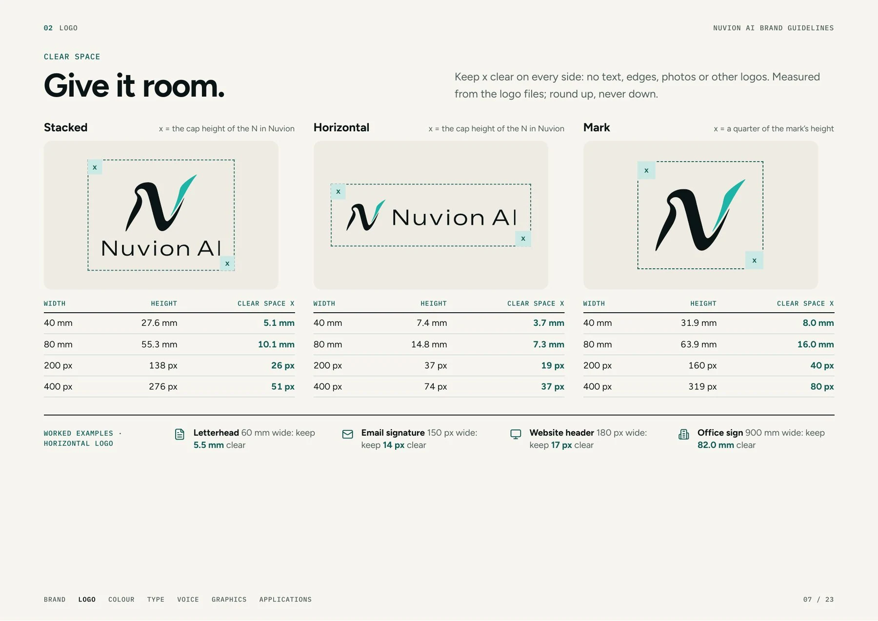 Nuvion AI logo clear-space guidance.