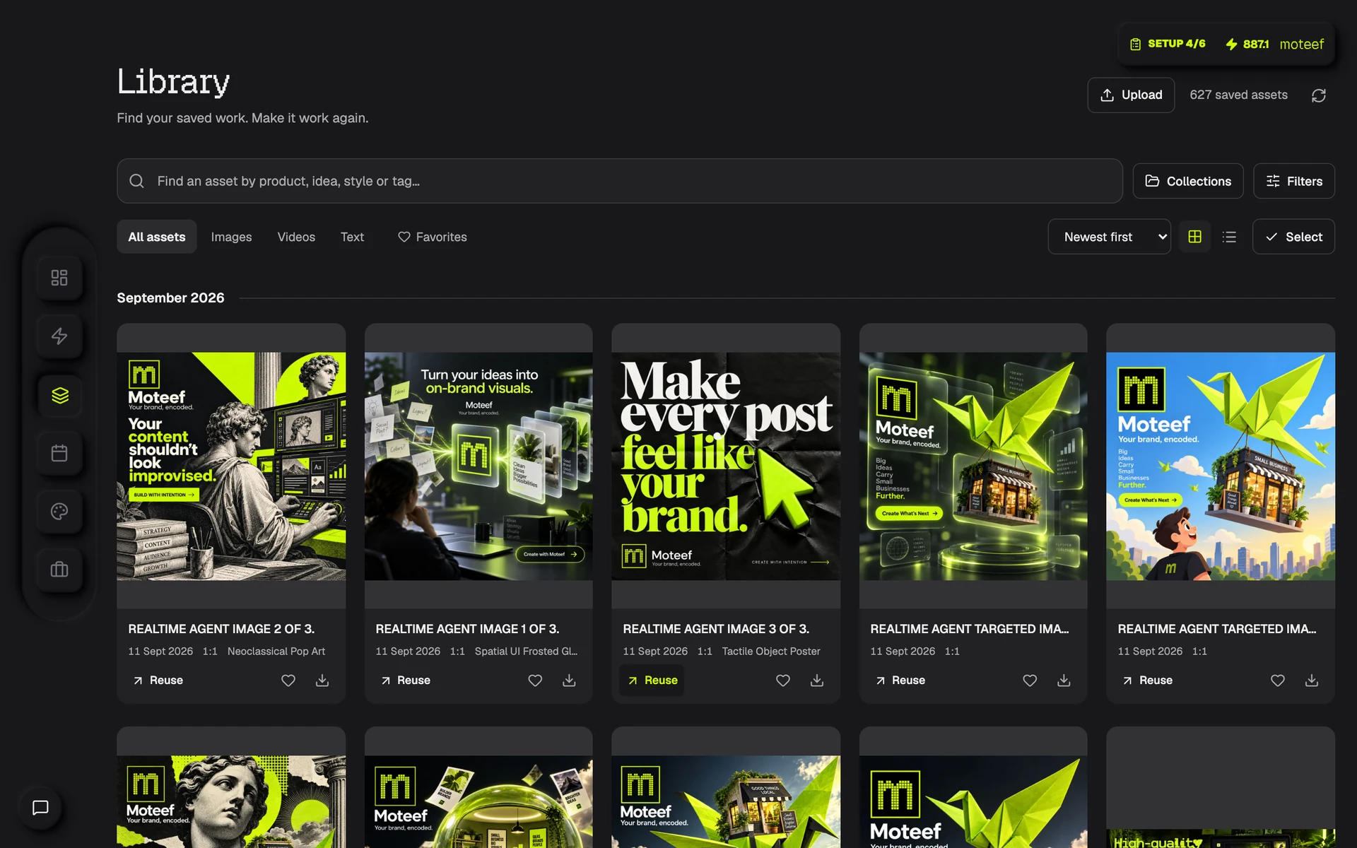 Moteef library of saved branded content.