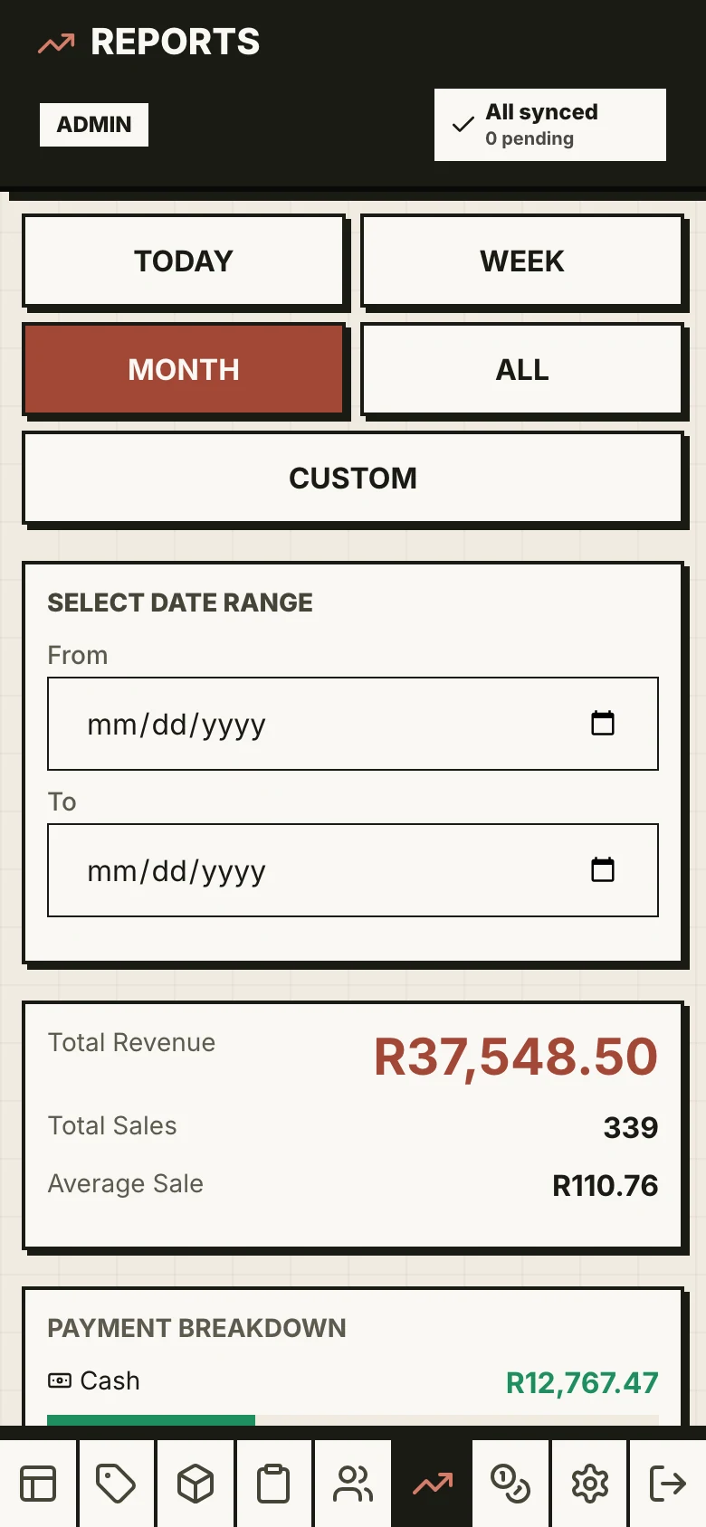 POS monthly report on a phone.